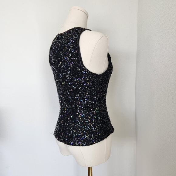 Vintage Lawrence Kazar Black Iridescant Sequin Silk Embroidered Blouse S - Picture 8 of 14